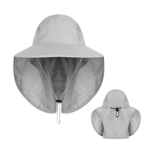 FUIPVGI Sombrero gris de montañismo impermeable de secado rápido, sombrero de sol para hombres y mujeres, sombreros de verano con solapa extraíble para el cuello, gorra de sol con protección UV