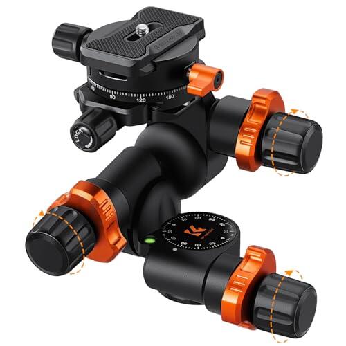 K&F CONCEPT Cabezal de Trípode con Engranaje, Cabeza Esférica Panorámica de 360° con Placa de Liberación Rápida, GD-3W Geared Tripod Head, Cabezal de 3 Vías para Trípodes Carga de 5kg
