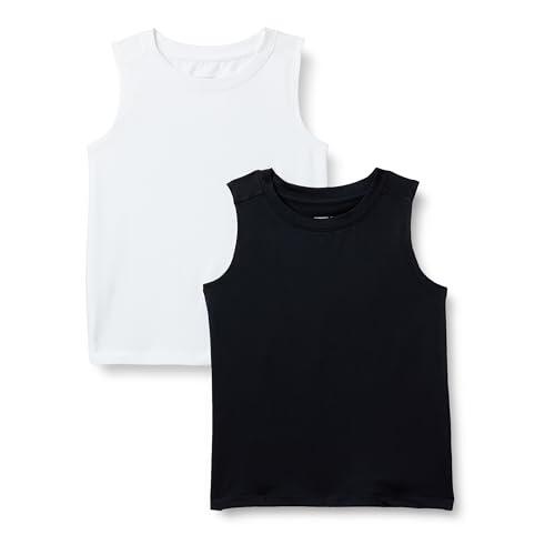 Amazon Essentials Camiseta Técnica Elastizada de Tirantes Niños, Paquete de 2, Blanco/Negro, 9 años