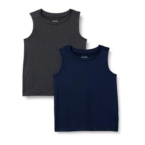 Amazon Essentials Camiseta Técnica Elastizada de Tirantes Niños, Paquete de 2, Azul Marino/Grafito Jaspeado, 8 años