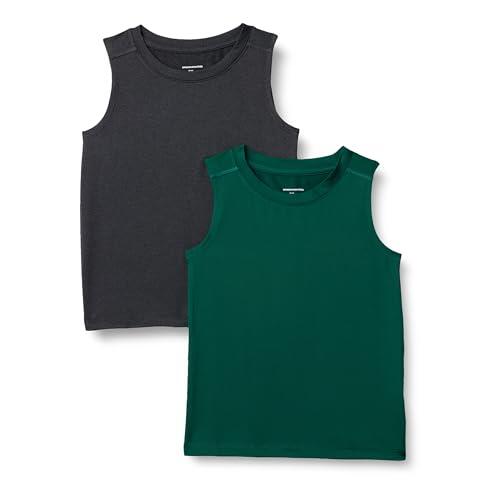 Amazon Essentials Camiseta Técnica Elastizada de Tirantes Niños, Paquete de 2, Verde Oscuro/Grafito Jaspeado, 11-12 años