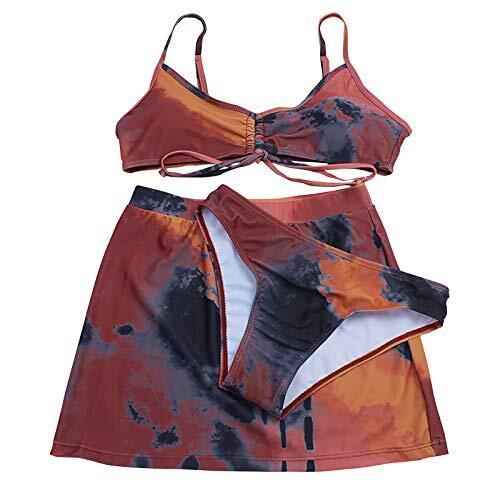 Generisch Trajes de baño de moda para mujer: conjunto de tankinis de tres piezas para relajantes horas de natación en la playa o la piscina, Vino, M