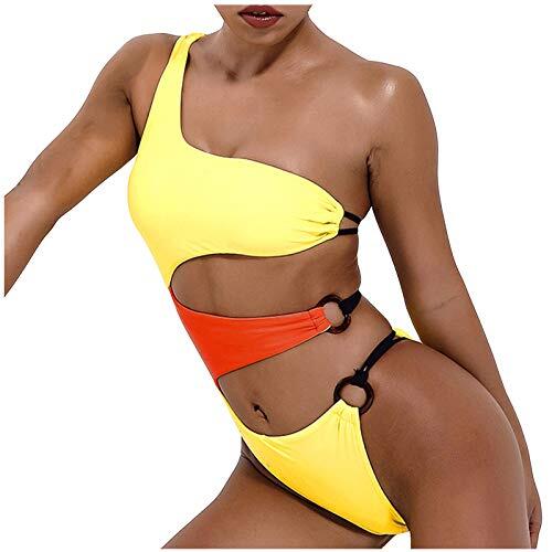 Generisch Elegante traje de baño de una pieza para mujer, para nadar, deporte y ocio, elegante traje de baño tankini para mujeres activas, amarillo, M