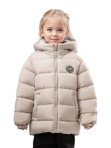 SOLOCOTE Abrigo de invierno para niñas impermeable relleno sintético forro polar capucha chaqueta acolchada Beis 7 años