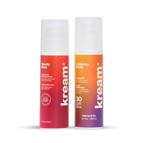 KREAM Blacky Pack - Acelerador del Bronceado + Aceite Solar Bronceador SPF30 California Surfer | Set Bronceador Corporal (150 ml + 200 ml)