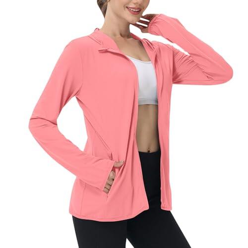 BFSWL Ropa de protección UV para mujer de manga larga, chaqueta de verano transpirable, sudadera con capucha solar de verano, chaqueta deportiva de protección solar, camiseta deportiva de protección