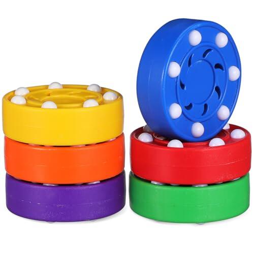 BESPORTBLE Juego de 6 discos de hockey sobre hielo, de ABS, para interior/exterior, entrenamiento de hockey en línea, multicolor y antideslizante, niños y adultos
