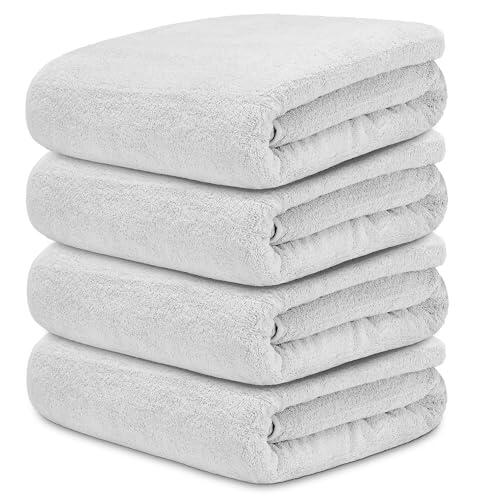 DECASATEXTIL Juego 4 Toallas Baño Extra Grandes 100x150cm Algodón 450g/m² – Toallas de Ducha Premium y Absorbentes para Hogar, SPA o Gimnasio (Blanco)