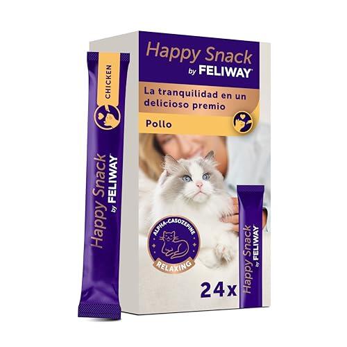 FELIWAY Happy Snack Delicioso Premio Calmante con Sabor a Pollo para Gatos | Ayuda a Calmar a los Gatos, Proteína Natural de la Leche, Textura Cremosa, Refuerza el Vínculo, 24 sobres