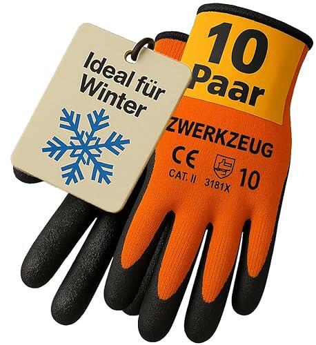 ZWERKZEUG 10 pares de guantes de trabajo cálidos para días fríos, guantes de construcción de invierno con revestimiento de látex, guantes de trabajo térmicos, resistentes a la abrasión, guantes de