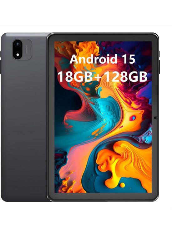 Paaxoo Android Tablet, 10.1 Zoll Android 15 Tablets 18GB(6+12) RAM 128GB ROM 1TB Expand, 1280x800 IPS HD Touchscreen,6000mAh Akku, Bluetooth, Dual Kamera, GMS, WiFi