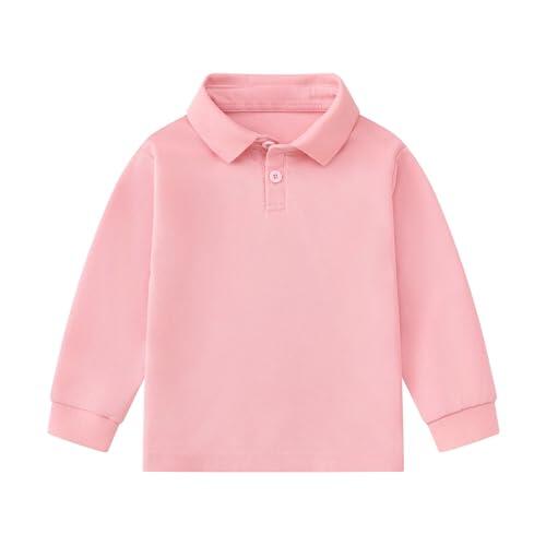 Polo para niños de manga larga, casual, de un solo color, para niñas y niños, polos elegantes, camisetas básicas, uniforme escolar, primavera, otoño, 1-12 años, Rosa., 3-4 años