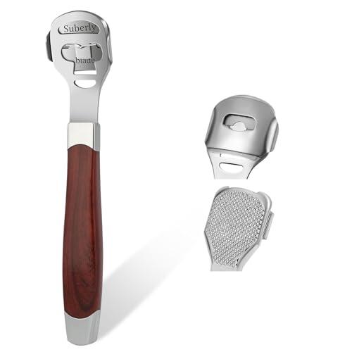 URAQT Eliminador de Callos y Callosidades, Raspador de Pies con 10 Cuchillas, Lima de Callos Remover la Piel Muerta, Removedor de Callos de Acero Inoxidable para el Cuidado (Grano de madera)