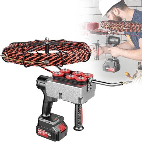 LIEROLYE Máquina De Cableado De Pared, Roscadora Automática Inteligente De 37500 MAh, Velocidad Continua, para Construcción E Ingeniería Eléctrica(30m,Battery-2pc)