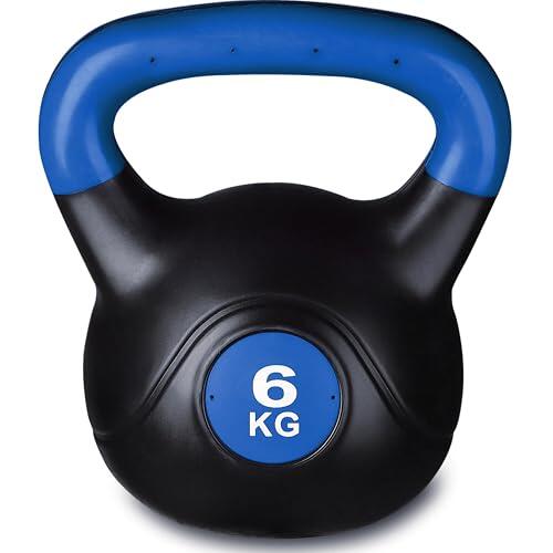Pesa Rusa 6kg Kettlebell para Entrenamiento de Fuerza Fitness en Casa o Gimnasio Con Mango Ergonómico Antideslizante Material Resistente para Musculación Cardio y Entrenamiento Funcional Negro Azul