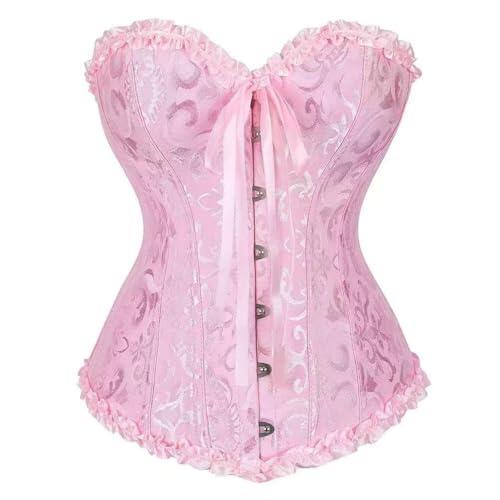 Shyllin Corse Corset Mujer, Corset Top Mujeres Fajas Bustier Corsé Overbust Gótico (FR/ES, Letras, L, Regular, Regular, Pink)