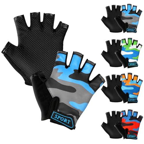 AMFUN Guantes de ciclismo para niños y niñas, antideslizantes, transpirables, guantes de bicicleta para niños y niñas, agarre antideslizante sin dedos, ideal para BMX, MTB, gimnasia, ciclismo y