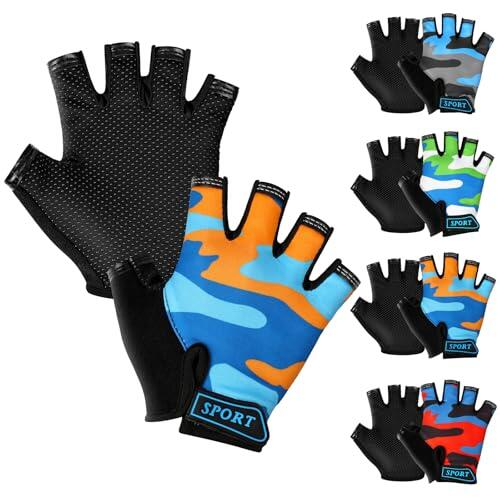 AMFUN Guantes de ciclismo para niños y niñas, antideslizantes, transpirables, guantes de bicicleta para niños y niñas, agarre antideslizante sin dedos, ideal para BMX, MTB, gimnasia, ciclismo y