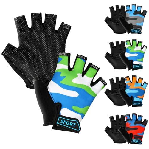 AMFUN Guantes de Ciclismo para Niñas y Niños - Deportivos Al Aire Libre para Canotaje, MTB BMX, Carretera, Montaña (Camuflaje Gris)