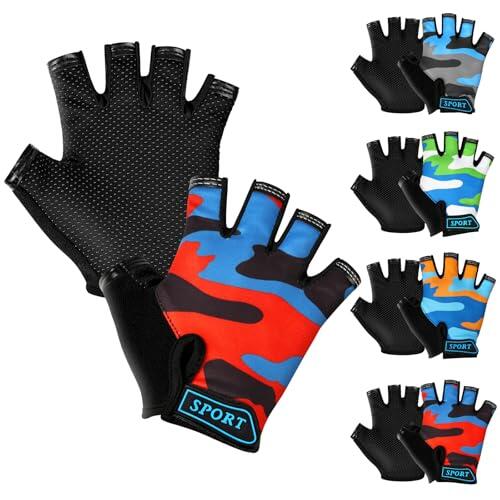 AMFUN Guantes de ciclismo para niños y niñas, antideslizantes, transpirables, guantes de bicicleta para niños y niñas, agarre antideslizante sin dedos, ideal para BMX, MTB, gimnasia, ciclismo y