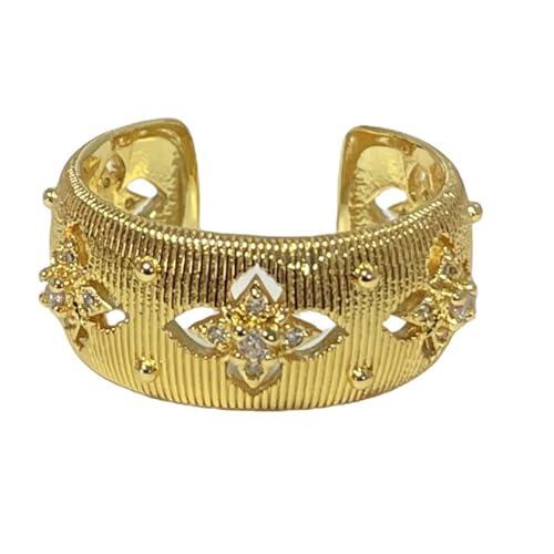 Sumpgle Anillo italiano hecho a mano de oro cepillado de doble tono inspirado en la realidad, joyería con acabado chapado en oro para uso diario, Adjustable