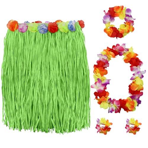 Hierba Hula Rock y Hibiscus Leis Set Hawaii Disfraces para fiesta tropical Hawaii Fiesta Verano Playa Luau Party, verde, 60 x 90 cm