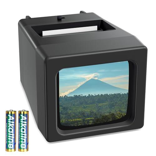 Proyector de Diapositivas de 35 mm y Visor con 2 aumentos y iluminación LED para Diapositivas Antiguas y Negativos de 35 mm (Incluye 2 Pilas AA)