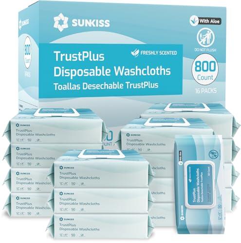 SUNKISS Trustplus Toallitas Húmedas para Adultos Sin Enjuague Extra Grandes 20x30 cm Paños de Limpieza Corporal para Ancianos Incontinencia y Limpieza Aroma Fresco 800 Unidades