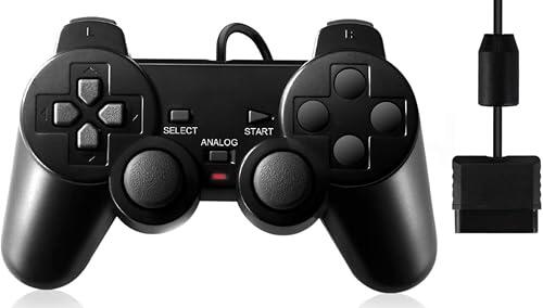 FLLAGG20 1X Mando con Cable Compatibles con Sony PlayStation 2 PS2 Dual shock Controller Joypad Controllador Negro