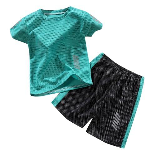 Generisch Conjunto de pantalón corto deportivo para niños y niñas, de secado rápido, 2 piezas, camiseta de baloncesto y pantalones cortos de malla para 18 años, verde, 13-14 años