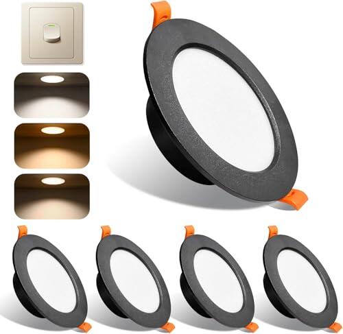 Sweier IP44 Downlight LED Techo Empotrable 5W Regulables 3000K/4000K/6000K, Aluminio die-Casting Ojo de Buey Focos AC220-240V, Orificio 70-85mm, Pack 5