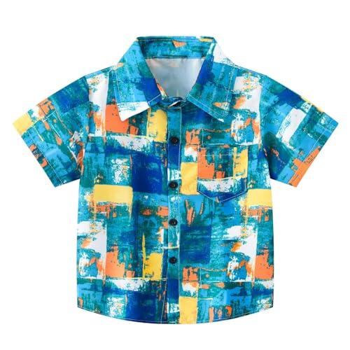 Generisch Camiseta infantil hawaiana para niños, multicolor, con flores, manga corta, camisa hawaiana, informal, informal, informal, camiseta de verano, Camiseta K2-azul claro, 3-4 años