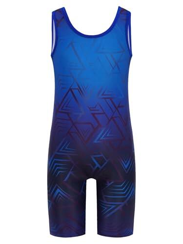 Kaerm Traje de triatlón para niños y jóvenes, para bicicleta de carretera, sin mangas, mono deportivo, con estampado geométrico, ropa deportiva, azul, 158-164 cm