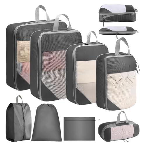 SYEXDZON Bolsas Compresion Viaje para Maleta, 8 Piezas Expandible Viajes Packing Cubes para Mochila, Ultra ligero bolsas viaje organizador para Equipaje de Mano (Gris)