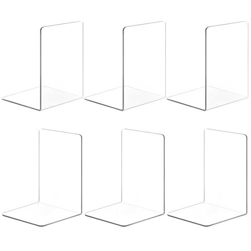 6 Pcs Sujetalibros de Acrílicos, Sujeta Libros Estanteria, Antideslizante Sujetalibros Estanteria Transparentes, Soporte Libros para Biblioteca Escuela Oficina Dormitorio Decoración de Escritorio