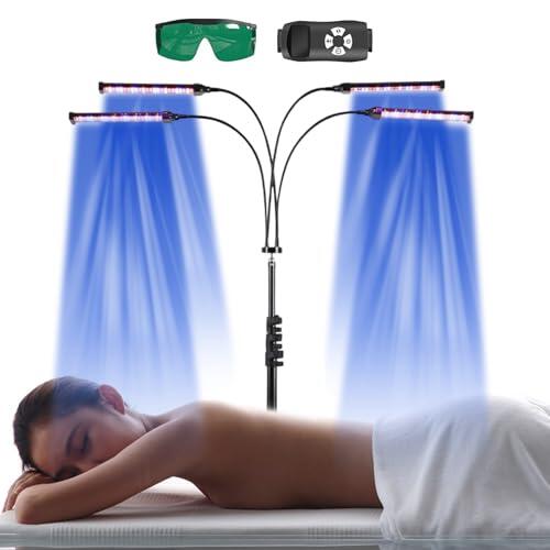 Solarium para el hogar, 460 NM y 490 NM, lámpara de bronceado con gafas de sol, 60 W, luz azul, luz bronceadora, soporte doble, bronceador facial, solarium con 432 ledes para cuerpo y cara