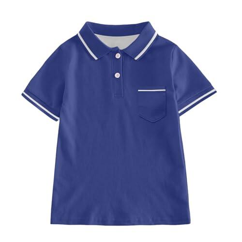 Generisch Camiseta de manga corta para niños, camiseta deportiva de verano, camiseta de manga corta, monocolor, con botones, informal, ropa de calle, Camiseta K5-azul marino, 13-14 años