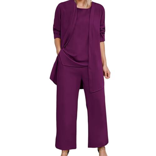 Vhersily Juego de 3 piezas de verano para mujer, ligero y delgado, color liso, para el hogar, oficina, negocios, ocio, elegante, ropa de trabajo, multiestacional, transpirable, rojo, XXL
