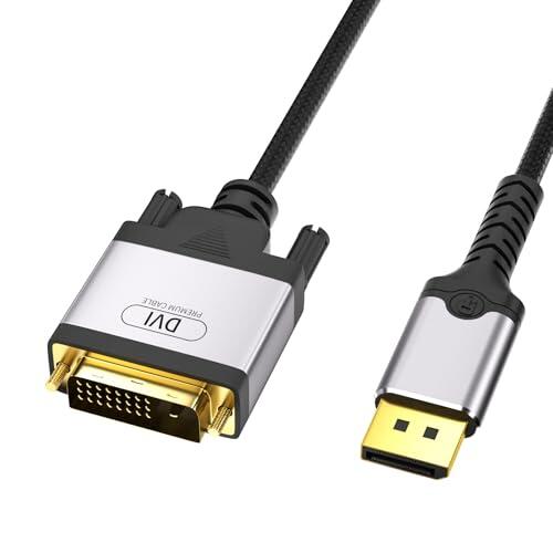 Cable DisplayPort a DVI 2M, Cable Adaptador Displayport DVI, Puerto de Pantalla Chapado en Oro a D-VI-D, 1080P@60Hz, Adaptador Trenzado de Nailon Macho a Macho Para Dell, HP, ASUS, Laptop, PC