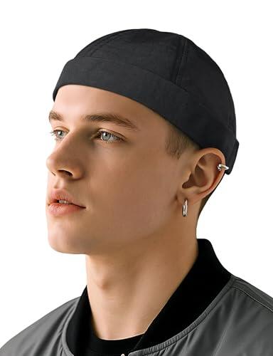 Becellen Gorra Docker Verano, Gorro Sin Visera Retro Unisex Beanie Docker Ligero Secado Rápido para Hombre Mujer, Negro