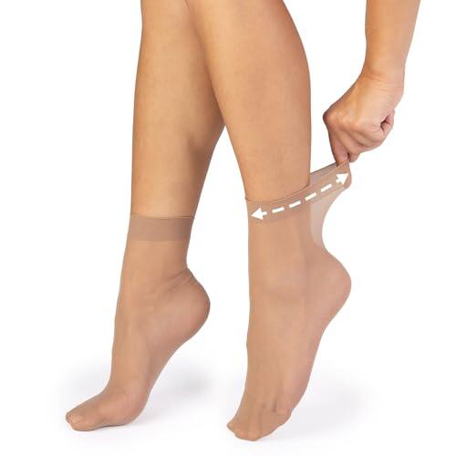 alber's SENSITIVE 20 – Pack de 10 pares de calcetines tobilleros mujer 20 DEN | Nailon transparente con borde cómodo | Talla 36-41 | Color natural