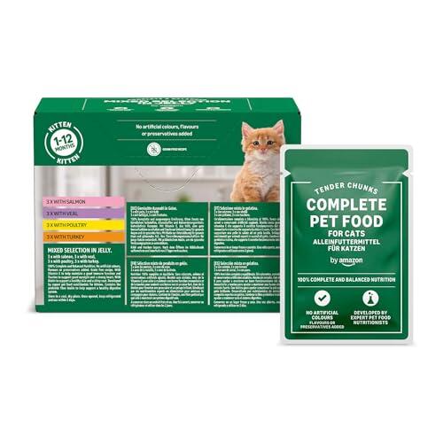 by Amazon Alimento Completo para Gatitos, Selección Mixta en gelatina, 1.2kg (12 bolsitas de 100g)