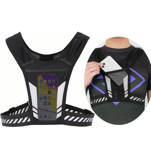 Changyeah Chaleco para correr, ligero, reflectante, bolsillo para teléfono móvil, bolsillo ligero para teléfono móvil, bolsillo para teléfono móvil, chaleco de hidratación para correr, correr