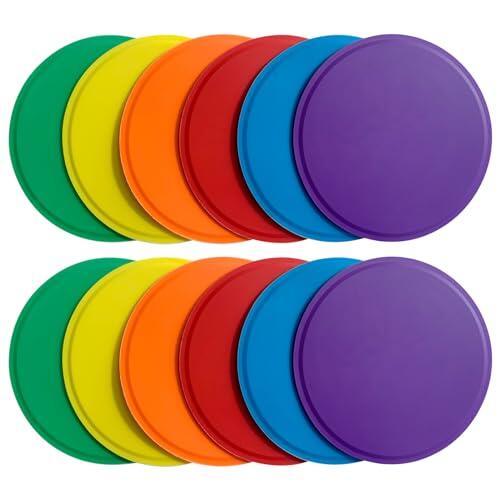 Kai Xin Marcadores puntuales, marcadores de agilidad de 4 pulgadas, 12 piezas coloridas de campo plano, gimnasio, aula, juego de puntos de suelo para interiores y exteriores, fútbol, baloncesto