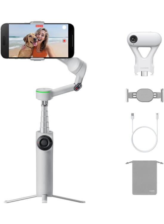 Insta360 Flow 2 Pro Paq. Gimbal con IA Gris - Gimbal para teléfonos con IA con Apple DockKit,Seguimiento panorámico de 360º,inclinación Libre, trípode/Selfie Stick y estabilizador para Vlogs/Viajes.