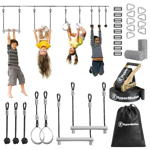 HyperMotion Juego de trayectoria de obstáculos Ninja para niños - 7 obstáculos con ruedas de mono puños y varillas - capacidad de carga hasta 113 kg - para jardín - juego de movimiento al aire libre