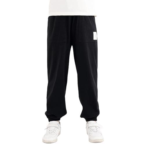 Generisch Pantalones de deporte para niños, pantalones de chándal para niños y niñas, pantalones de deporte informales, para la escuela, correr, con bolsillos, Negro , 6-7 años