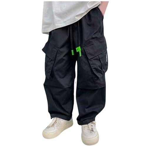 Generisch Pantalones deportivos de corte holgado, pantalones de trekking, pantalones de paracaidismo, Negro , 5-6 años