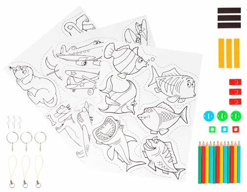 INNSPIRO 33 accesorios y 3 Hojas A4 'Kit Plástico Mágico Temático 3 en 1 pre diseños'. Perros,Peces y más Manualidades niños
