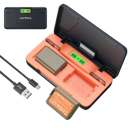 AKTTKA Batería NP-FW50 1800mAh (2 Unidades), Cargador Rápido 20W con Pantalla LCD & Ranura para Tarjetas SD – Compatible con Sony ZV-E10, A6000, A6400, A6500, A7 II, A7R II, A7S II, RX10 IV